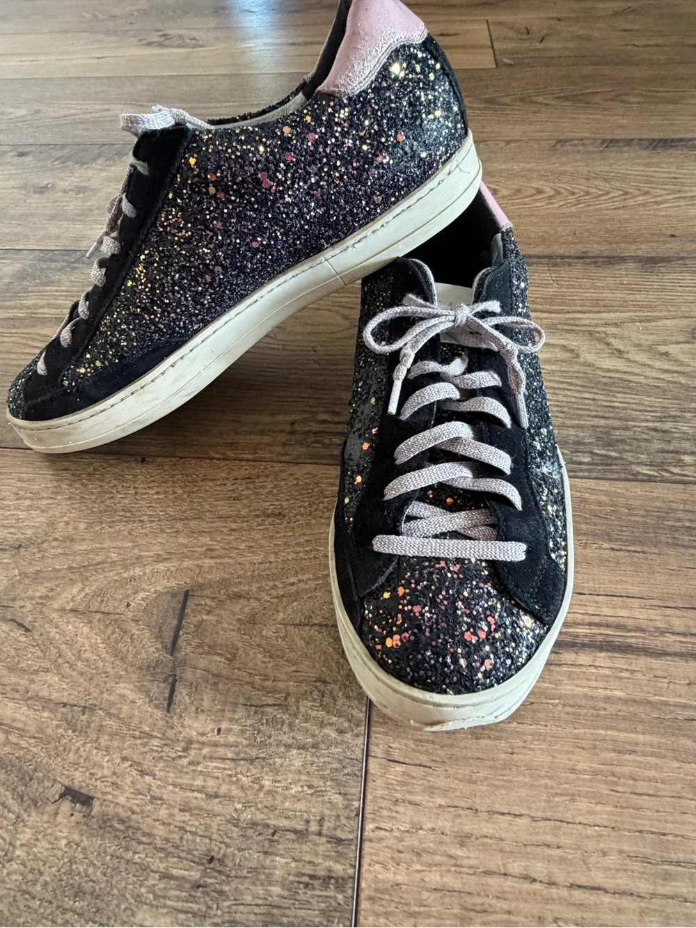 P448 John Black Multi Glitter Suede Low-Top Sneakers EU 39 US 8.5 Made in Italy